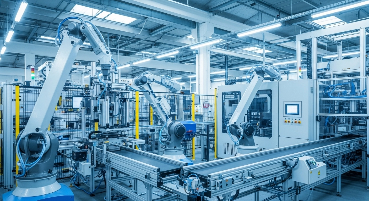 Maquinaria industrial moderna financiada mediante renting y leasing en una fábrica española.